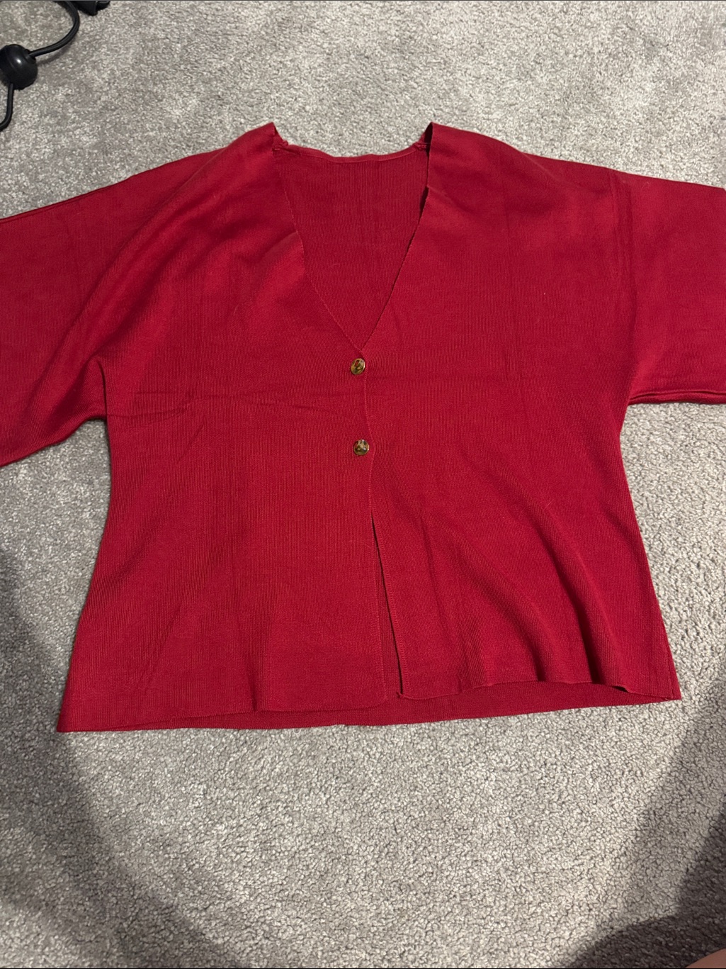 Red V-Neck Button Front Women's Top